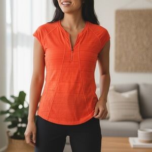 Athleta Short Sleeve Half Zip Orange Running Workout Top Size Medium